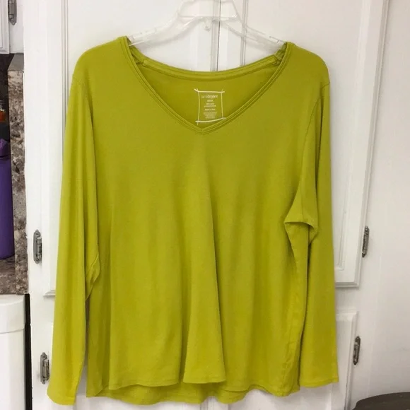 Women's Lime Green V-Neck Top - Picture 1 of 4